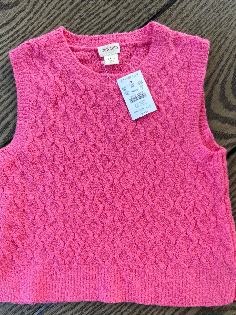 NWT Crewcuts by J.Crew Girls Diamond Cable-Knit Sweater Vest